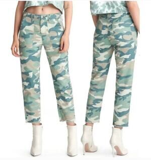 Mother The Shaker Chop Crop Blue Green Camo Pants, Size 26